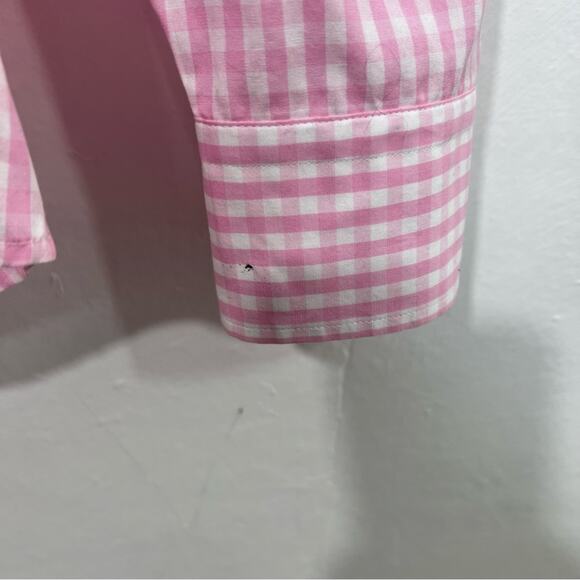 Teddy Stratford Pink Gingham Oxford Cloth Zip Front Shirt Size Large or 4 - Picture 4 of 13